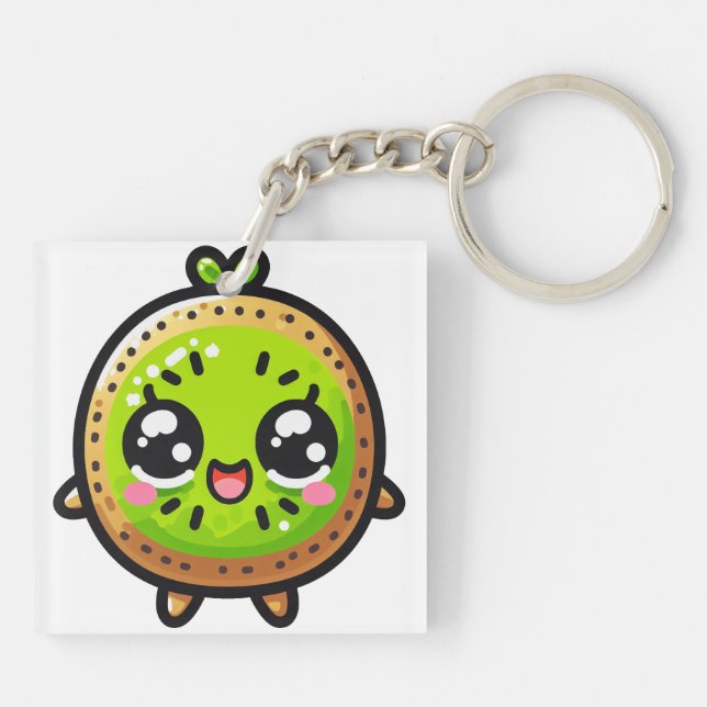 Cheerful Kawaii Kiwi - Cute Smiling Fruit  Key Ring (Back)