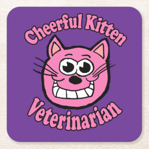 Cheerful Kitten Veterinarian Square Paper Coaster