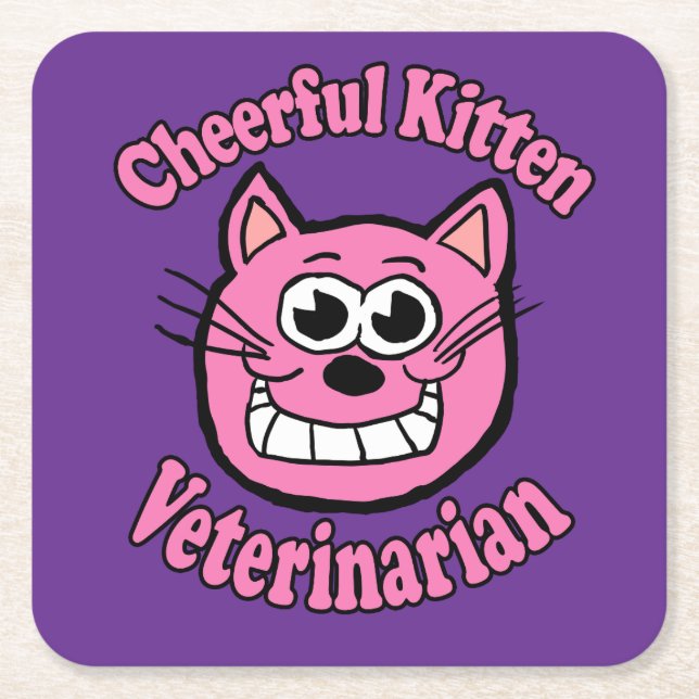 Cheerful Kitten Veterinarian Square Paper Coaster (Front)