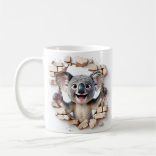 Cheerful Koala Breaking Through Beige Brick Wall Coffee Mug
