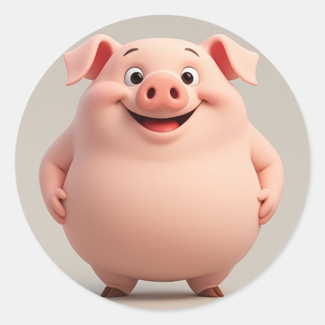 Cheerful Laughing Cartoon Pig Sticker (Front)