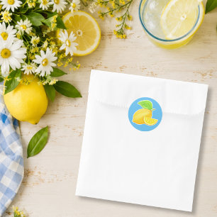 Cheerful Lemon Yellow and Blue Citrus Classic Round Sticker
