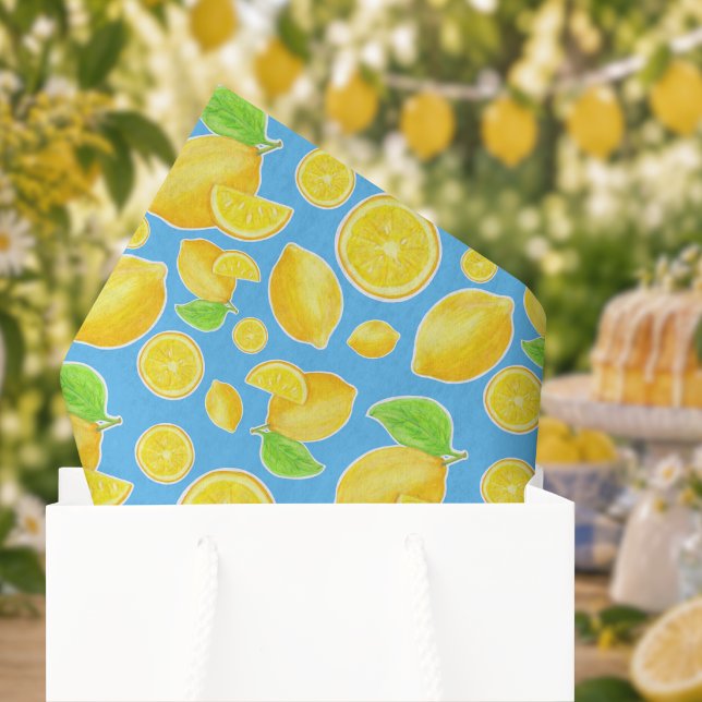 Cheerful Lemon Yellow and Blue Citrus Pattern Tissue Paper (Creator Uploaded)