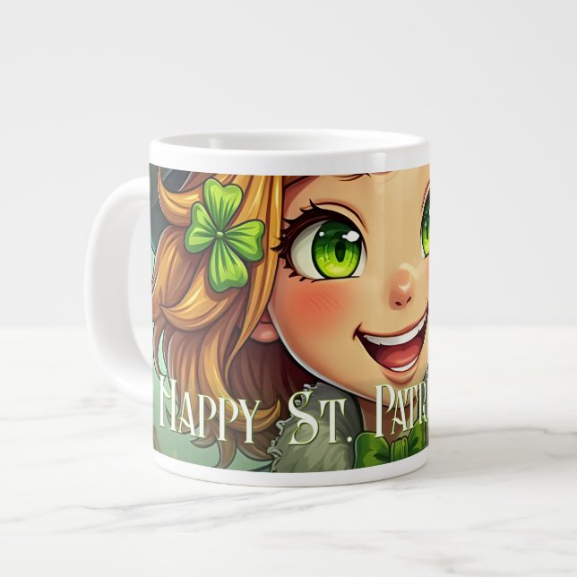 Cheerful Leprechaun - St. Patrick's Day Lucky Char Large Coffee Mug (Front Left)