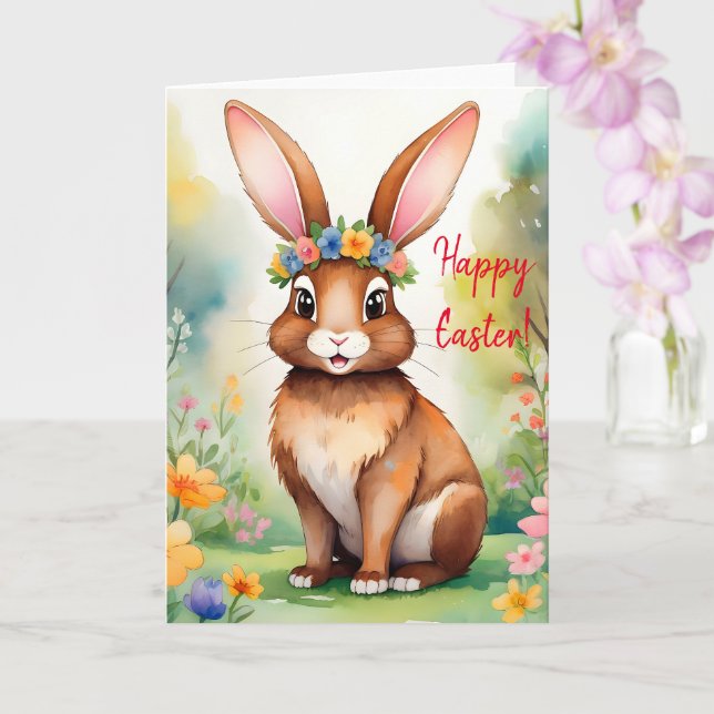 Cheerful little brown bunny 1, Easter Card (Orchid)