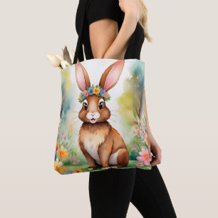 Cheerful little brown bunny 1, Easter Tote Bag
