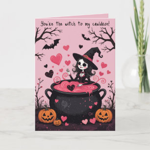 Cheerful Little Witch And A Bubbling Cauldron Card