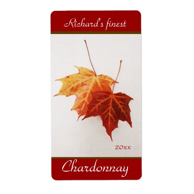 Cheerful maple leaves wine bottle labels (Front)