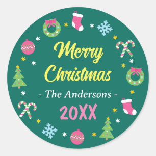 Cheerful merry Christmas Classic Round Sticker