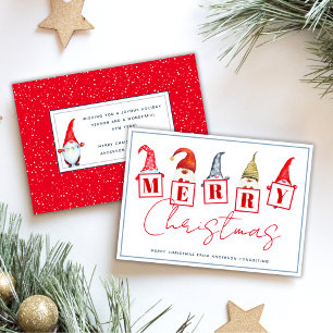 Cheerful Merry Christmas Gnomes Red Business Holiday Card