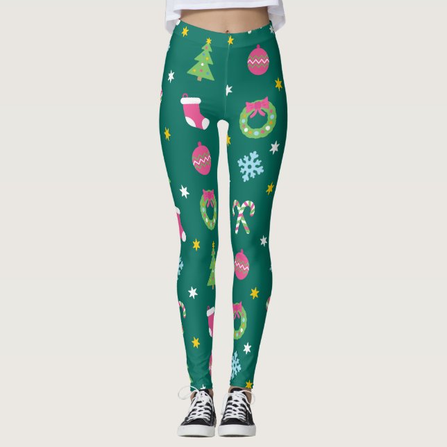 Cheerful merry Christmas pattern Leggings (Front)