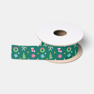 Cheerful merry Christmas pattern Satin Ribbon