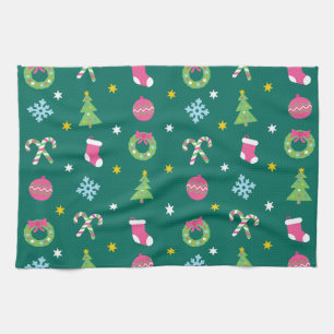 Cheerful merry Christmas pattern Tea Towel