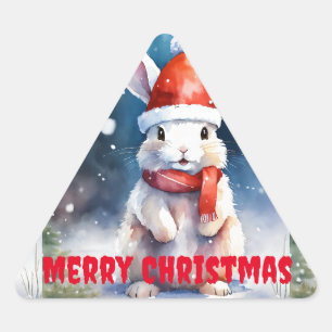 Cheerful Merry Christmas Rabbit Triangle Sticker -