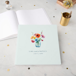 Cheerful Mint Floral Bouquet Illustration Guest Book