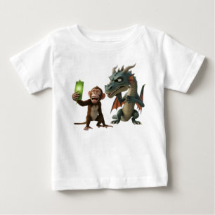 Cheerful Monkey Taking Selfie with Grumpy Dragon 3 Baby T-Shirt
