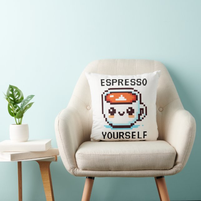 Cheerful Morning Brew - Pixel Coffee Cup Cushion (Chair)