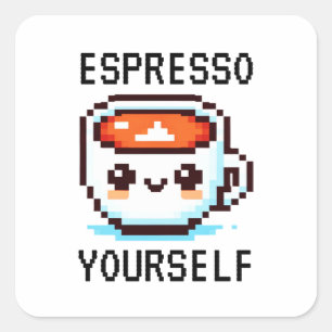 Cheerful Morning Brew - Pixel Coffee Cup Square Sticker