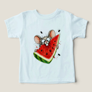 Cheerful mouse eats watermelon
