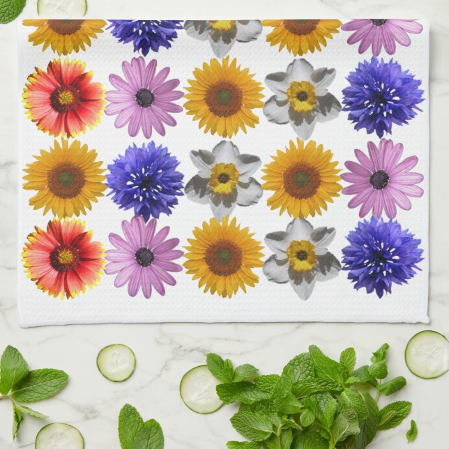 Cheerful Multicolor Flower Pattern Tea Towel (Folded)