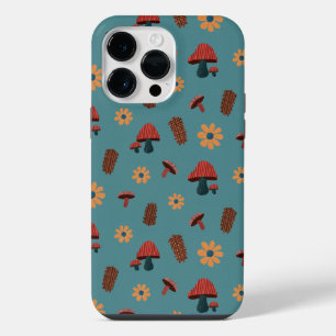 Cheerful Mushroom Nature Lover Pattern (Blue Teal) iPhone 14 Pro Max Case