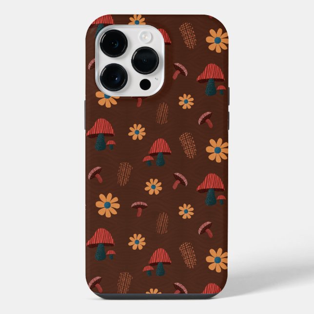Cheerful Mushroom Nature Lover Pattern (Brown) iPhone Case (Back)