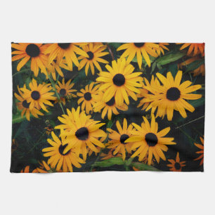 cheerful nature yellow and black flower photograph tea towel