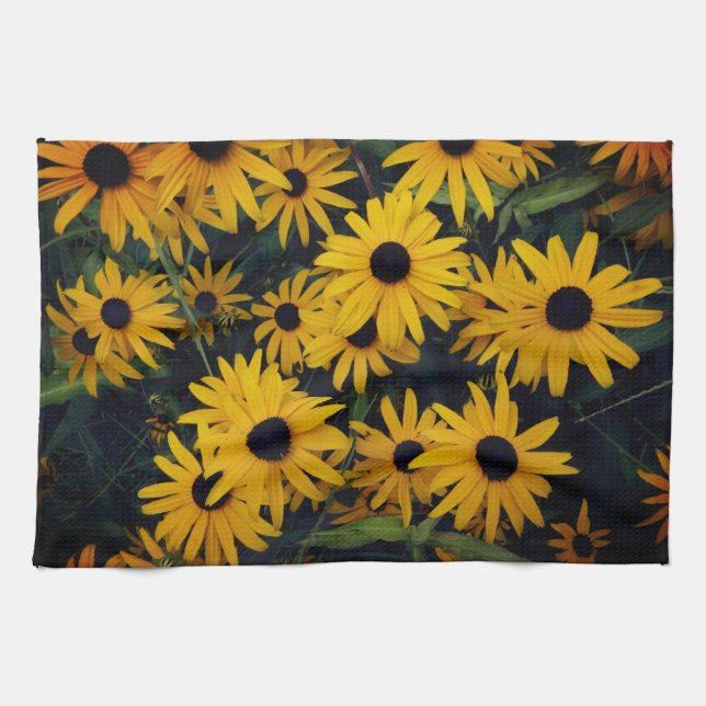 cheerful nature yellow and black flower photograph tea towel (Horizontal)