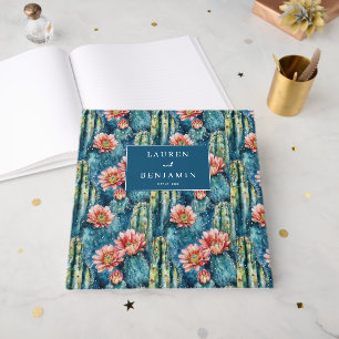 Cheerful Navy Botanical Cactus and Flowers Guest Book