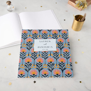 Cheerful Navy Floral Celebration Guest Book