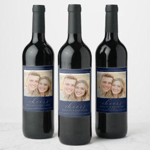 Cheerful Navy Modern Photo Wine Label