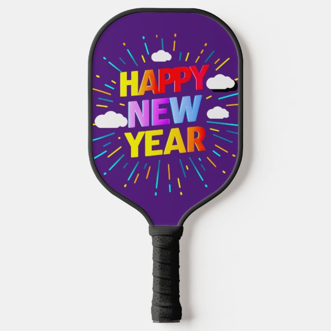 Cheerful New Year's Eve Art: Festive and Happy Pickleball Paddle (Front)