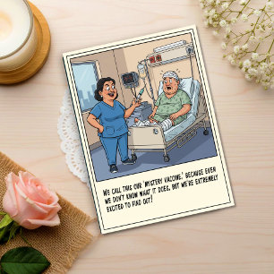 Cheerful Nurse Injecting Scared Patient Postcard