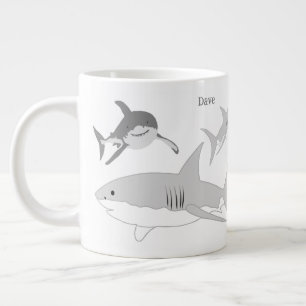 Cheerful Ocean Sharks Art  Large Coffee Mug