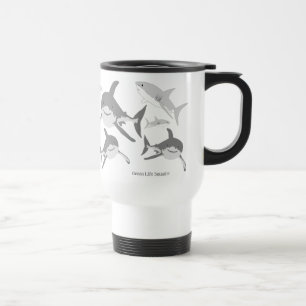 Cheerful Ocean Sharks Art Travel Mug