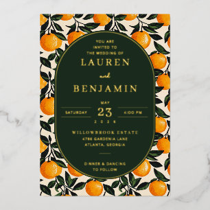 Cheerful Orange Botanical Wedding Invitation