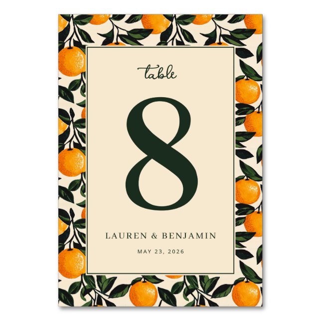 Cheerful Orange Citrus Fruit Table Number (Front)