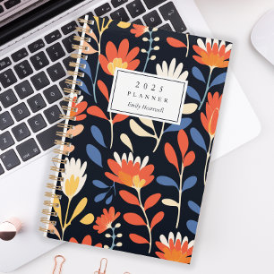 Cheerful Orange Floral Pattern Personalised 2025 Planner