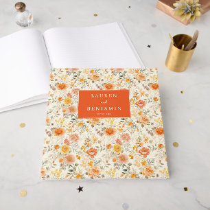 Cheerful Orange Floral Vintage Botanical Guest Book