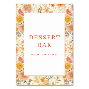 Cheerful Orange Vintage Floral Dessert Bar Sign Table Number