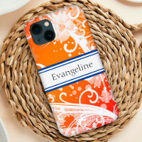 Cheerful orange & white floral, swirls custom