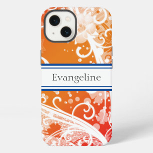Cheerful orange & white floral, swirls custom iPhone 13 case