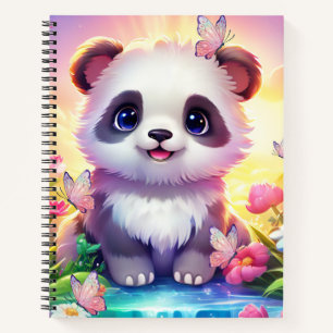 Cheerful Panada, Rainbows, Butterflies and Flowers Notebook
