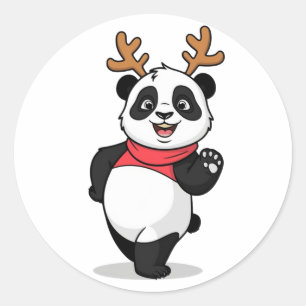 Cheerful Panda Christmas Classic Round Sticker