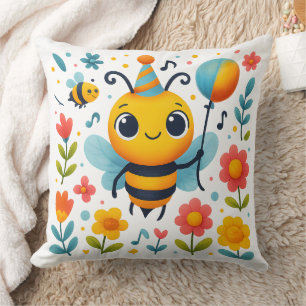 Cheerful Party Bee Decorative Pillow