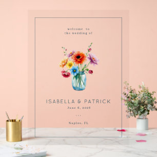 Cheerful Pastel Floral Vase Acrylic Sign