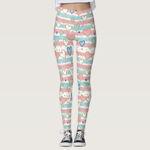 Cheerful Pastel Hearts with Metallic Gold Details Leggings