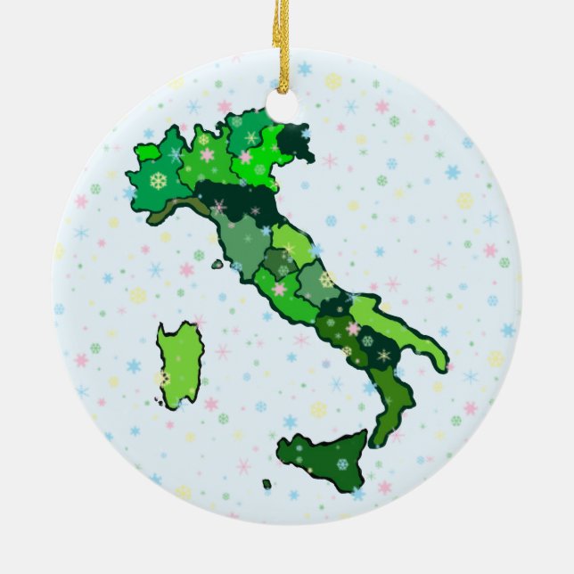 Cheerful Pastel Snowflakes and Map of Italy Ceramic Tree Decoration (Back)