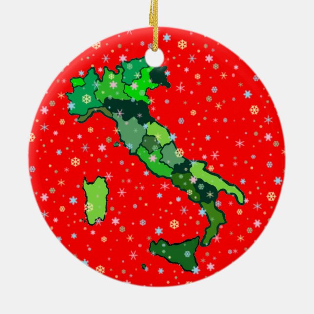 Cheerful Pastel Snowflakes and Map of Italy Ceramic Tree Decoration (Back)
