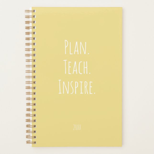 Cheerful Pastel Yellow Motivational Script Teacher Planner (Front)